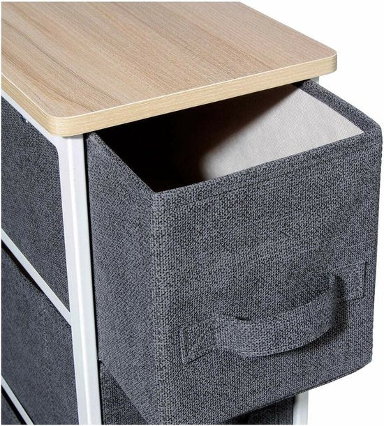 5Five Meuble de rangement à paniers / meuble de salle de bains - 4 paniers - 20 x 48 x 77 cm - métal/bois/tissu - gris foncé