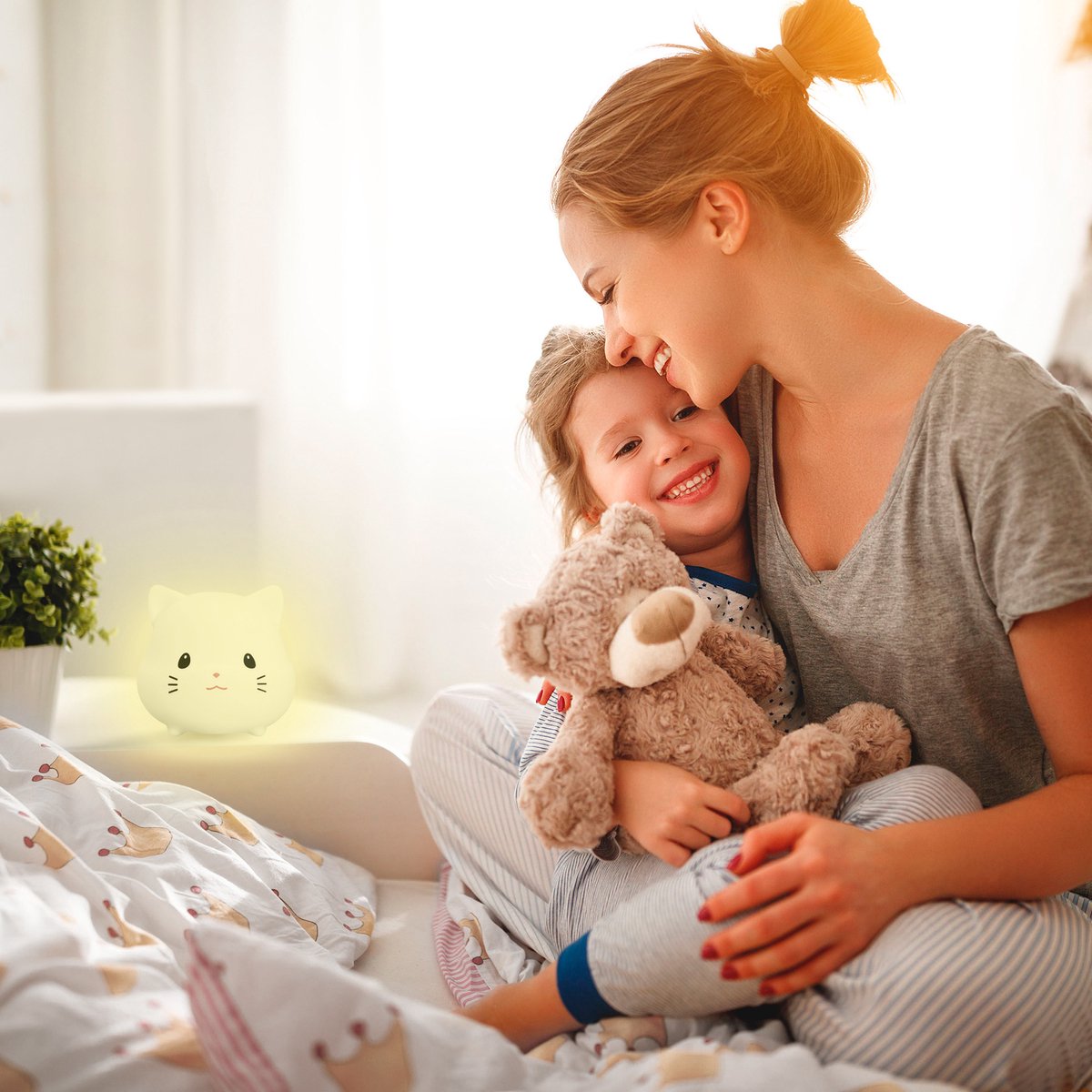 Veilleuse Chat pour enfants Sleepy Friends - 8 Couleurs - Rechargeable par USB - Dimmable - 95.2 x 97.4 x 100 mm - Gris