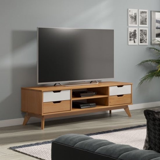 Buffet TV en bois massif 140x42x40cm naturel