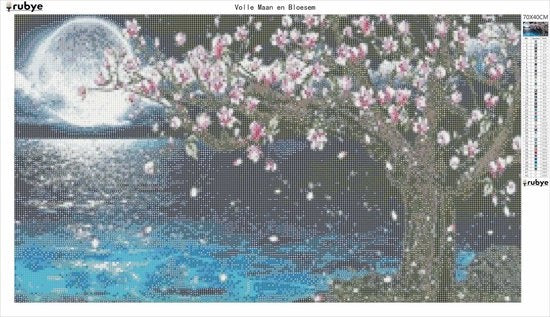 Rubye® Peinture au diamant adultes - Peinture au diamant enfants - Peinture au diamant paquet complet - Pleine lune et fleurs - 70x40cm