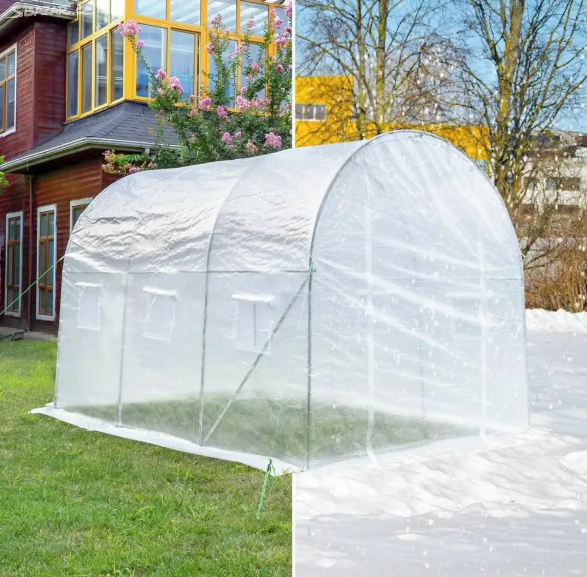 Woltu Foil Greenhouse 300x200x200 cm White - Serre tunnel spacieuse avec 6 fenêtres et fermeture à glissière