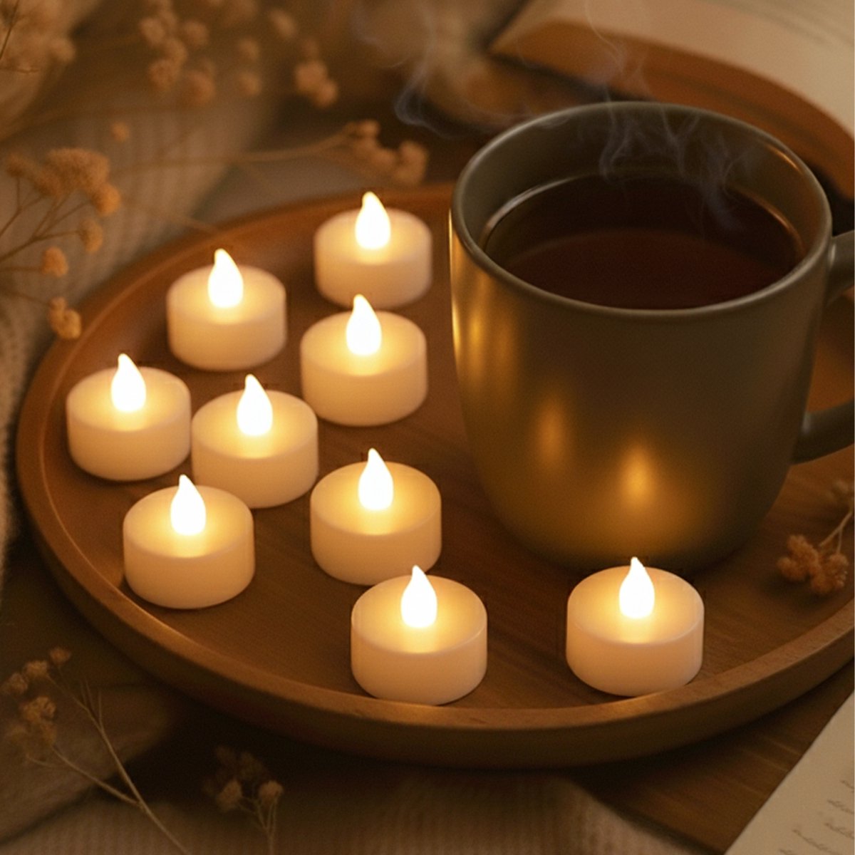 Aurae Led Tea Lights 12x White - 3,7x3,8 cm - Piles incluses - 120+ heures de combustion