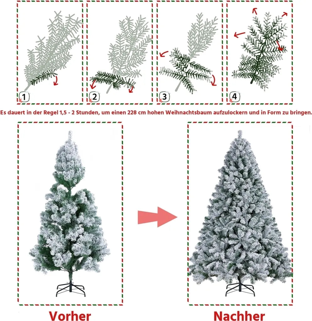 Sapin de Noël artificiel Yaheetech 228 cm – Vert/Blanc – Ø 140 x 228 cm – Sapin de Noël enneigé avec pied métallique