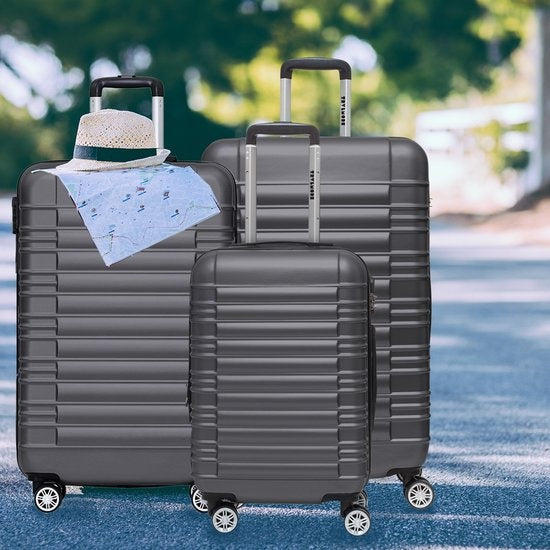 TRVLMORE Set de valises - 3 pièces - 38L (bagage à main) + 70L + 110L - Gris foncé