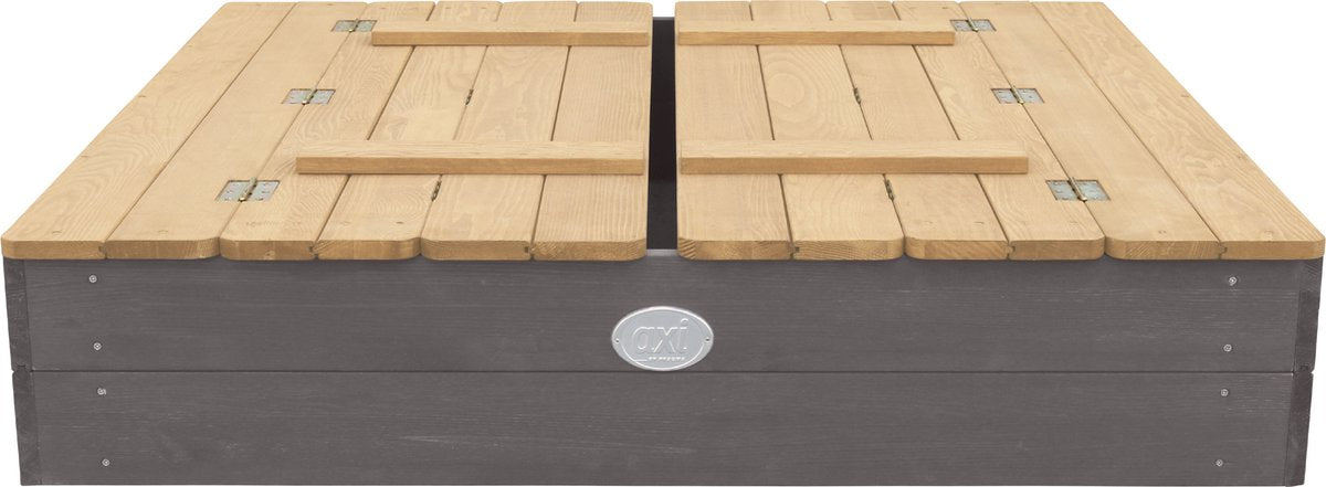 Bac à sable en bois AXI Ella 100 x 95 x 20 cm - Gris/Marron - Avec couvercle et 2 bancs - Bois de pruche certifié FSC