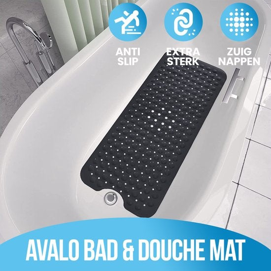 Tapis de bain Avalo / Tapis de douche antidérapant - 100x40CM - Noir - Avec ventouses - Tapis de douche antidérapant pour douche - Tapis de bain