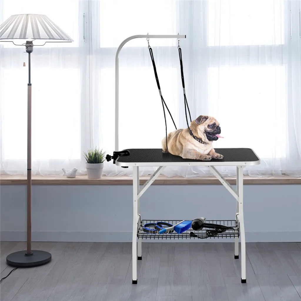 Table de toilettage pour chiens Yaheetech 91 x 61 x 80 cm - Noire - Table de toilettage pliable avec bras de toilettage réglable et panier de rangement
