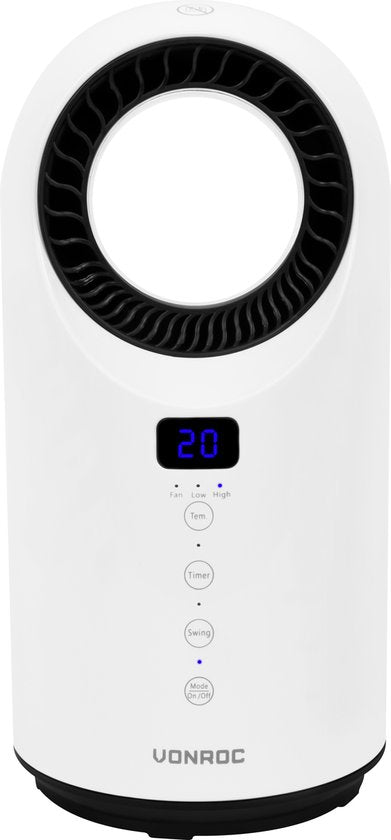 VONROC Radiateur électrique - radiateur soufflant - 1000W/1500W - sans pales - Céramique - 3 niveaux - Télécommande incluse - fonction swing - thermostat et minuterie - 15m2 - blanc