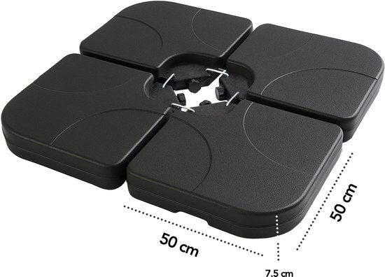 Brixy Parasol Tiles - Base de parasol - Remplissable jusqu'à 80kg - 50x50cm - 4 pièces - Tuiles de parasol pour base en croix - Noir