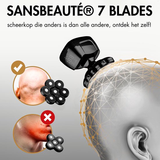 Rasoir 6-en-1 pour hommes + tête de rasage supplémentaire - Tondeuse - Tronçonneuse - Sansbeauté® Skull Sharp PRO - Wet & Dry - Rasage du visage et de la tête - Rasage de la tête - Chargement sans fil - Accessoires