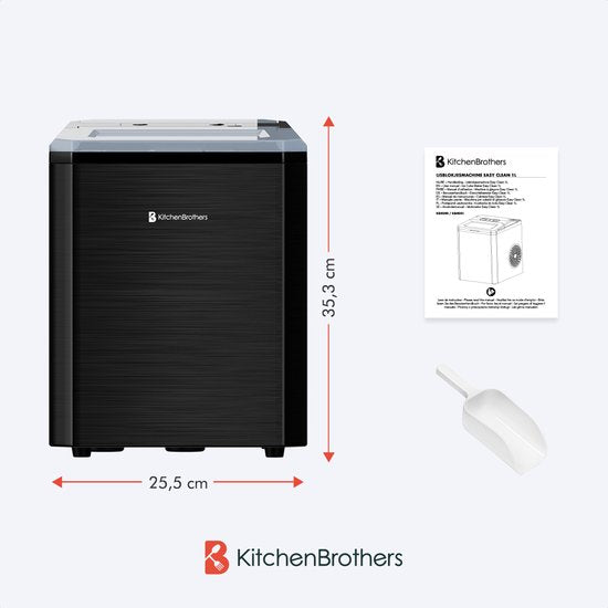 Machine à glaçons - KitchenBrothers - 1L - Fonction auto-nettoyante - 12kg/24 heures - Acier inoxydable