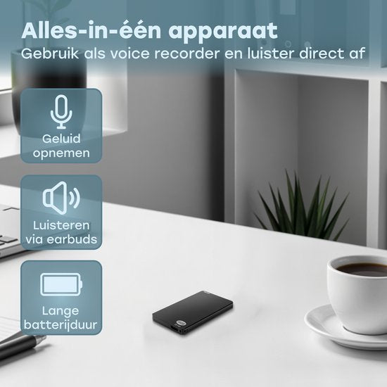 Audyn Voice Recorder - 200 heures d'enregistrement audio - écoute à distance - dictaphone - enregistrements HD à 360° - 16 Go - noir