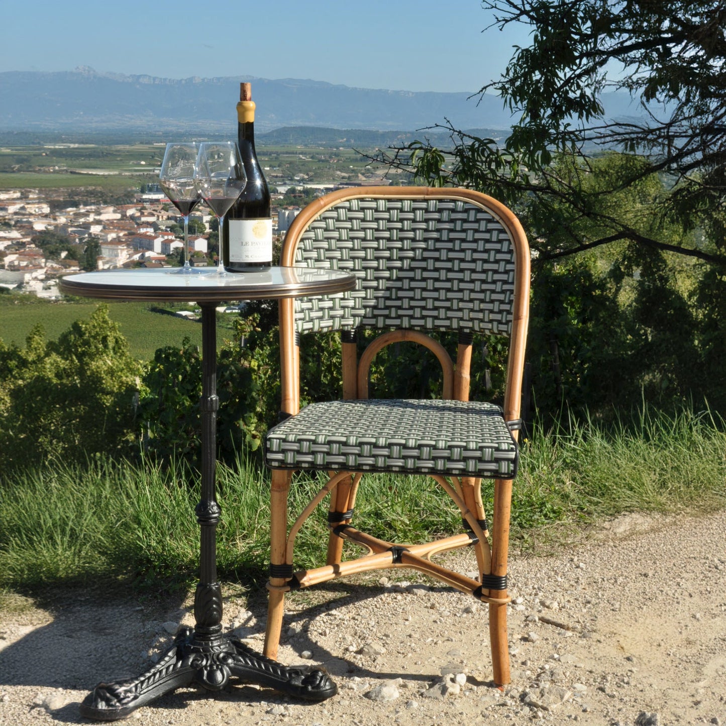 Table de bistrot en marbre de Carrare italien blanc - 51 cm Ø - Base en fonte noire