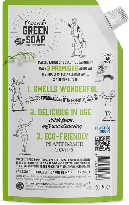 Savon vert de Marcel Recharge de savon à main Tonka & Muguet 6 x 500ml