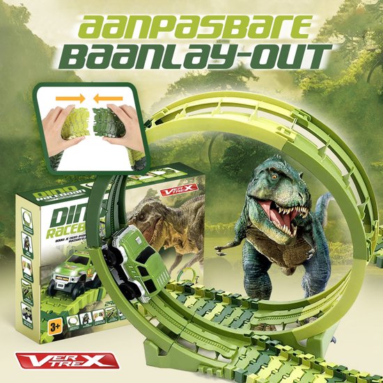 Vertrex 260 pièces Dinosaur Race Track XXL - Jouet Dino - Avec 2 voitures Safari autopilotées