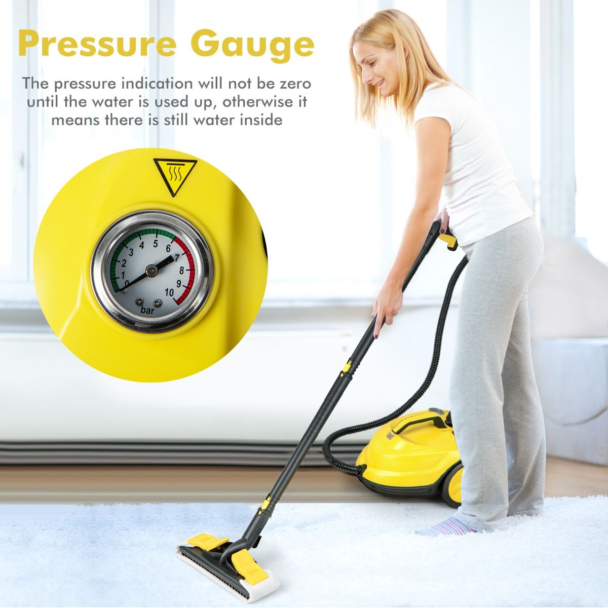Coast Multifunction Steam Cleaner 2000W - 37x26x25 cm - Jaune - 1.8L Capacité d'eau - 13 Accessoires - Pour Tapis, Fenêtres et Sols