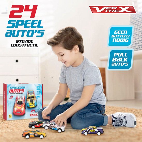 Vertrex Toy Car Set - 24 pieces - Voitures pour garçons - Voitures à roues arrières - Voitures - Voitures jouets