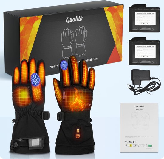 Qualitá® Heated Gloves - Gants chauffants - Résistants à l'eau - Gants électriques Taille L - Compatibilité avec écran tactile - Sports d'hiver - Rechargeable -