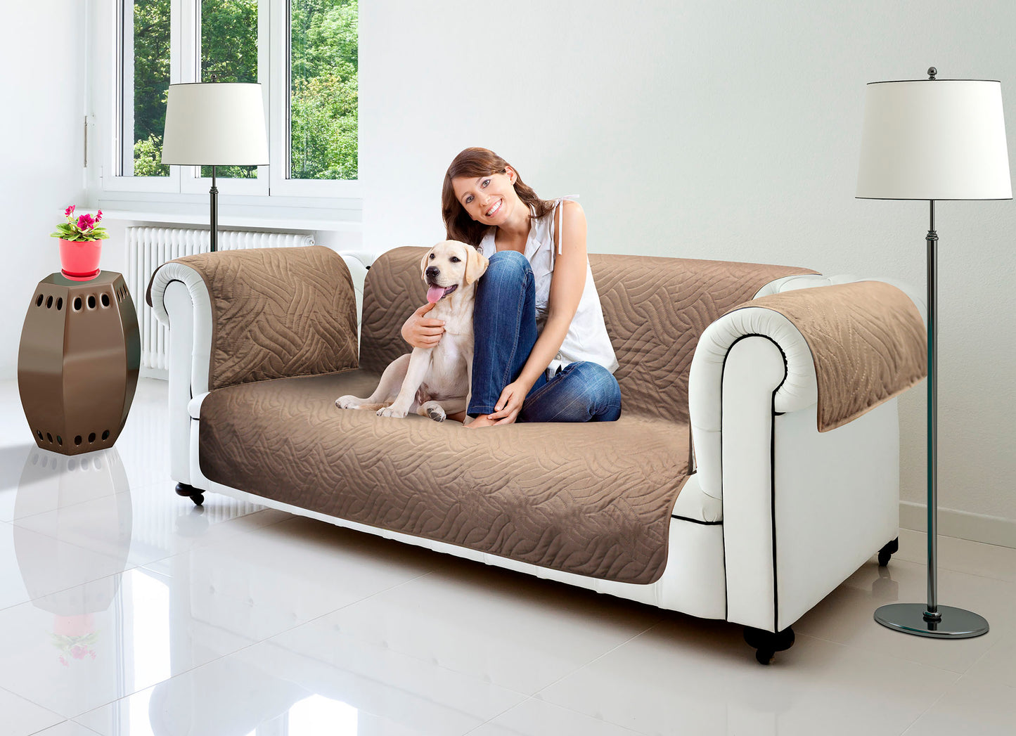 Housse de canapé Starlyf 3 places - Réversible - Marron/Beige - 190 x 290 cm