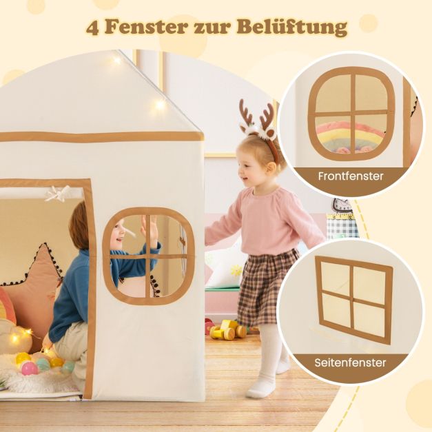 Coast Children's Play Tent Beige/Brown - Tente de jeu avec éclairage étoilé et tapis de sol - 120 x 101 x 143 cm