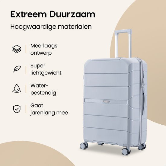 SKYCASES Urban Adventurer - Valise de voyage moyenne - Verrouillage par numéro - 44x27x66cm - 78L - Valise de voyage avec verrouillage de valise - Roues pivotantes - Gris clair