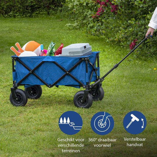 Chariot pliable - Chariot à roues pneumatiques - 43 x 21 x 80 cm - Capacité de charge jusqu'à 70 kg - Châssis en accordéon ultra-robuste - Plateau de fond et sac de rangement inclus - Chariot de traction, chariot de transport et chariot de plage pour le c