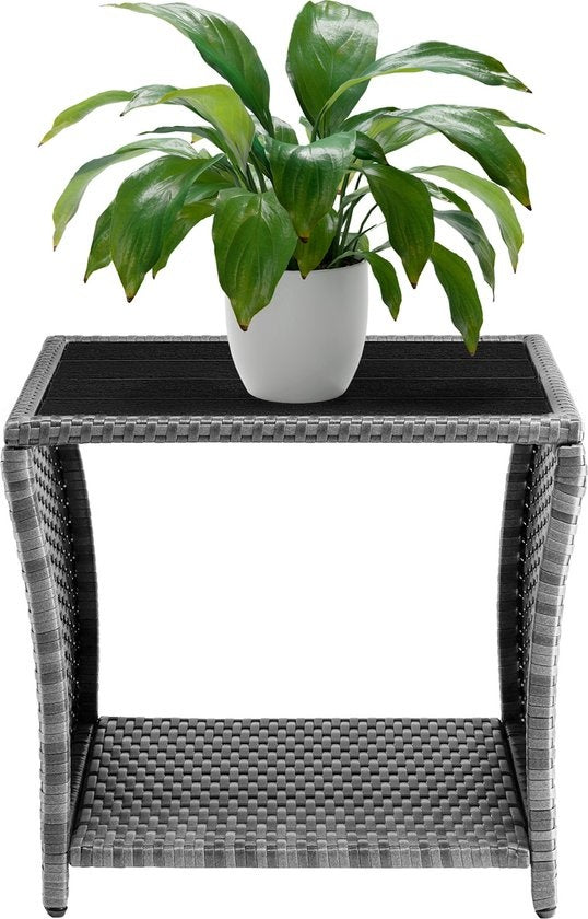 Table d'appoint Casaria Polyrattan - Plateau en WPC 45x45x40cm - Gris
