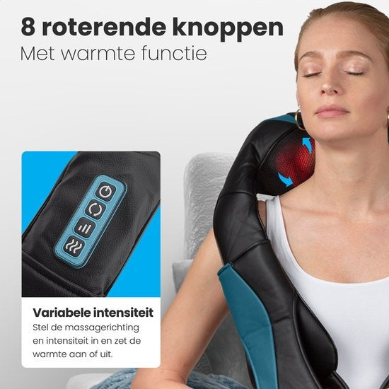 Auronic Shiatsu Massage Cushion - Appareil de massage électrique pour la nuque - Appareils de massage - Nuque et épaules - Infrarouge - Mallette de transport incluse - Noir/Bleu