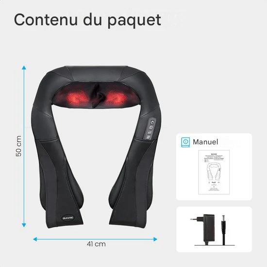 Auronic Shiatsu Coussin de massage - Electrique - sans fil- Appareils de massage - Appareil de massage pour la nuque et les épaules - Infrarouge - Noir