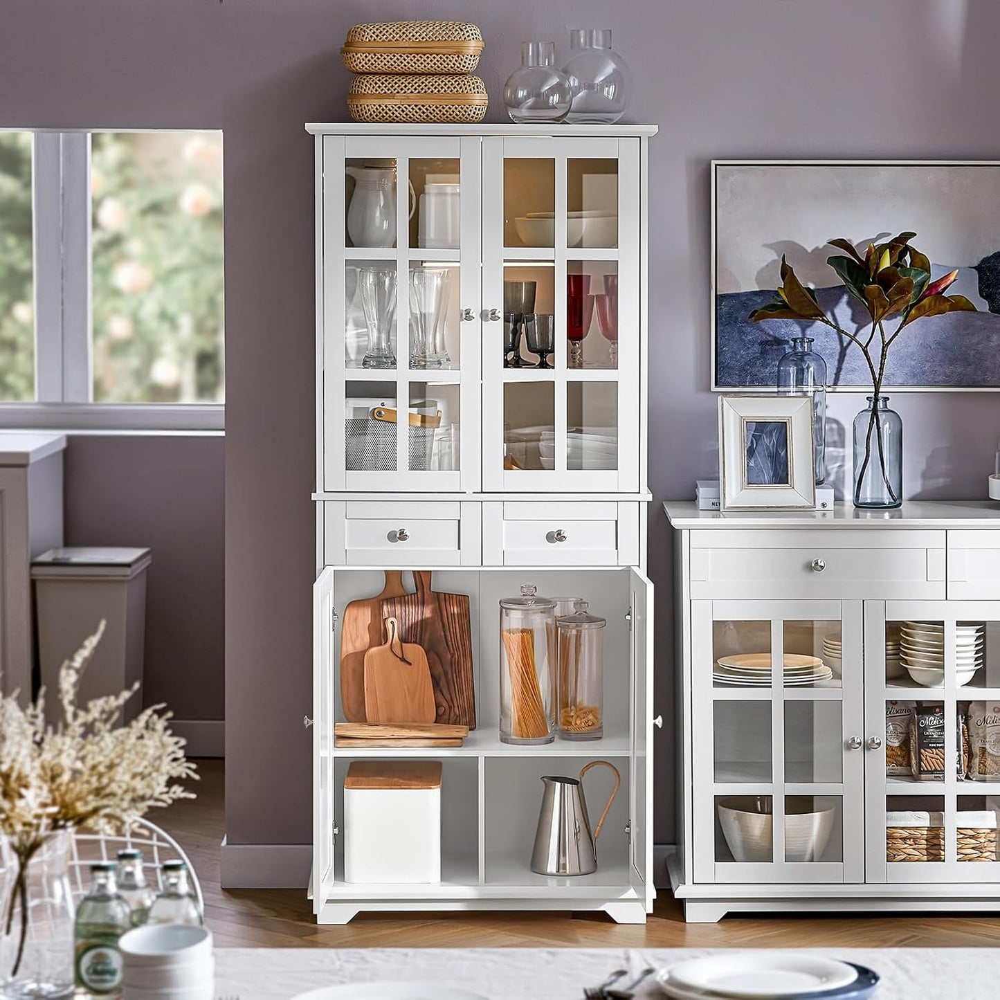 SoBuy Armoire de cuisine - FSB76-W - MDF - Max. 100kg - 75x40x175cm - Blanc