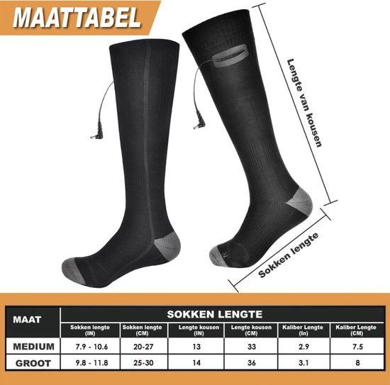 Chaussettes chauffantes - Chaussettes électriques - chaussettes - Chaussettes électriques chauffantes - Pointures 36 à 41