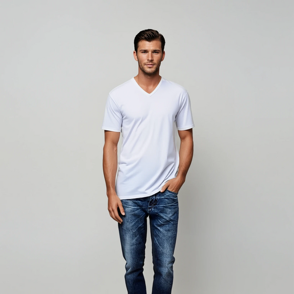 3x LebasQ Fit T-Shirt - Col en V Regular Fit - Blanc - Taille L - 180 g/m² - 95% coton BCI