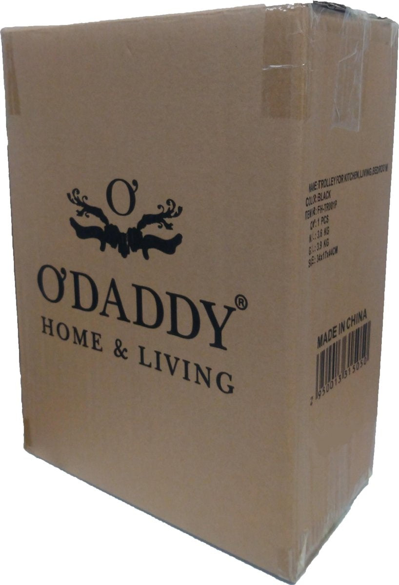 O'DADDY® Chariot de cuisine sur roulettes - chariot de service - chariot de cuisine noir - mobile et fixe - 3 étages - 86 x 43 x 36 cm