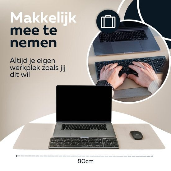 Sous main - WURK Professional Desk Pad Leatherette - Organisateur de bureau - Inclut un clip pour câble - Beige - 80x40