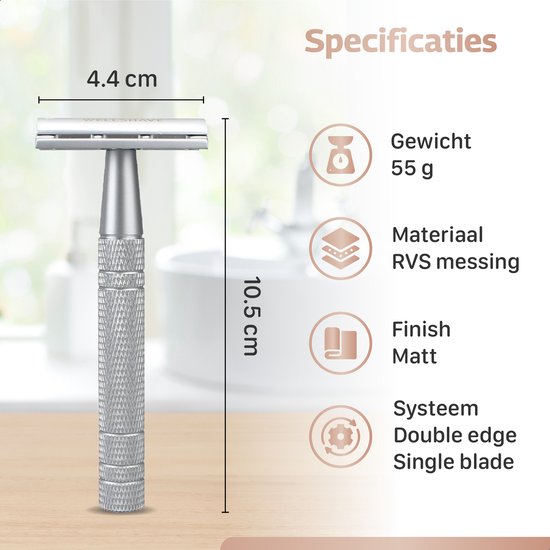 Wellshave Safety Razor Grey - Stainless Steel + 20 Razors - Women & Men - Razor - Safety Razor - Double Edge - Single Blade