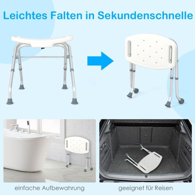 Coast Shower Chair White - Tabouret de douche pliable avec hauteur réglable et pieds antidérapants - 53 x 50 x 52,5 cm