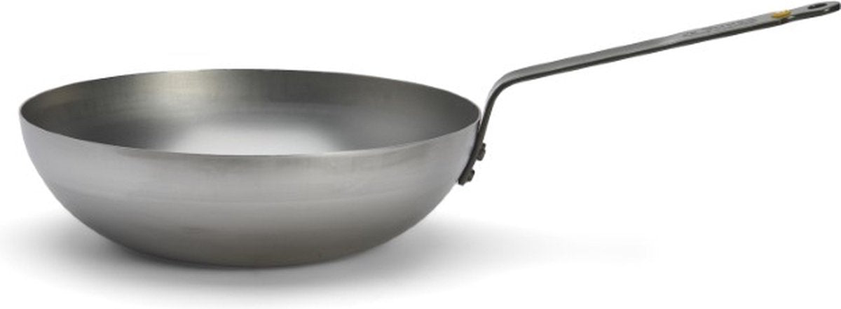 De Buyer Wok - Tôle d'acier - Ø 28 cm - Fond large - Gris - Sans PFAS - Convient à l'induction
