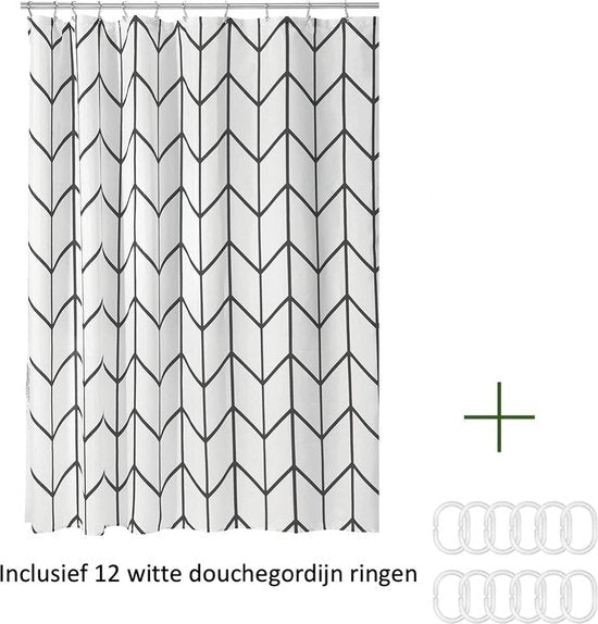 Rideau de douche Accessoires de salle de bains - Arête de poisson - Noir/Blanc- 180x200 cm