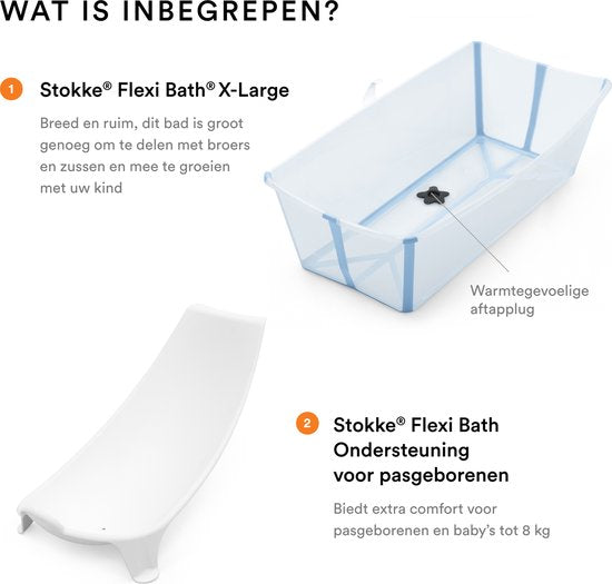 Stokke Flexi Bath XL (Ocean Blue) avec support pour nouveau-nés - Durable et facile à ranger - Pratique à la maison ou en voyage - Convient aux enfants de 0 à 6 ans