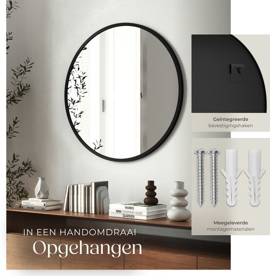 tectake® - Miroir mural rond Fiona - Miroir de salle de bain - Miroir rond avec cadre en aluminium robuste - Miroir pour la salle de bain, le salon ou la chambre - Diamètre de 80 cm