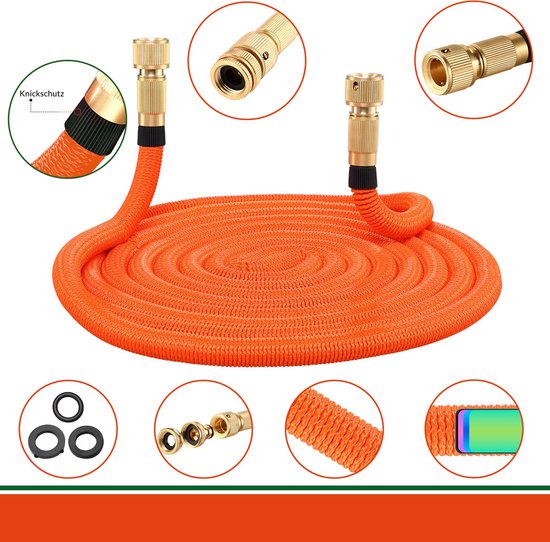 Tuyau d'arrosage flexible Gardebruk - 15m 1/2" 3/4" Inch Wall Mounted - Orange