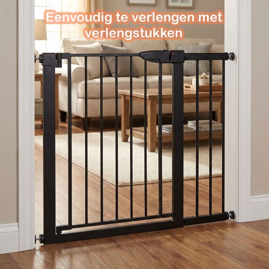 Barrière d'escalier sans perçage – 76 à 82 cm – Barrière de sécurité – Fixation par pinces – Barrière pour enfants – Barrière pour chiens – Noir