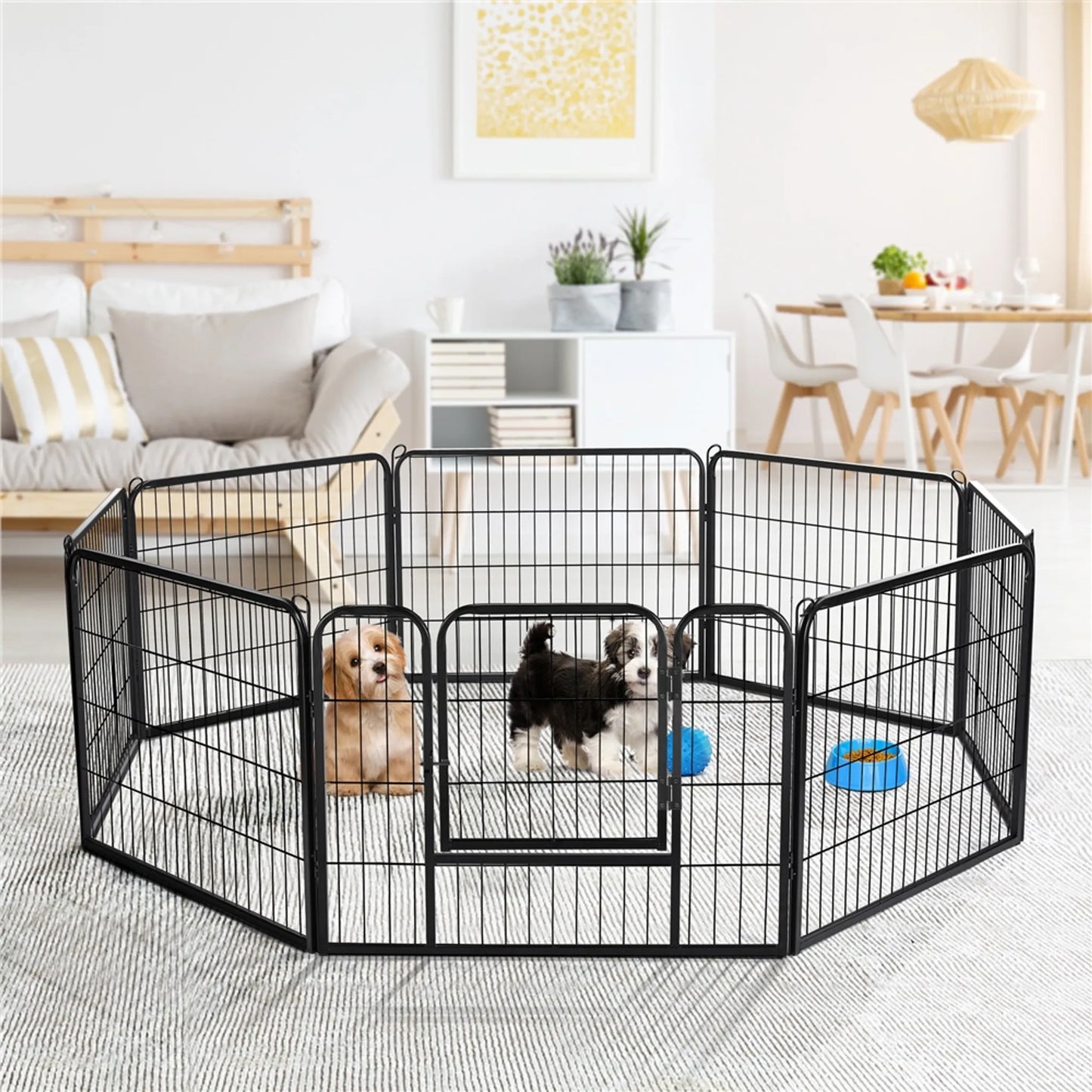 Yaheetech Parc à chiots pliable - équipé de 8 panneaux avec porte et picots au sol et revêtement hydrofuge - pour chiots, lapins et petits animaux - métal noir - 80 x 60 cm