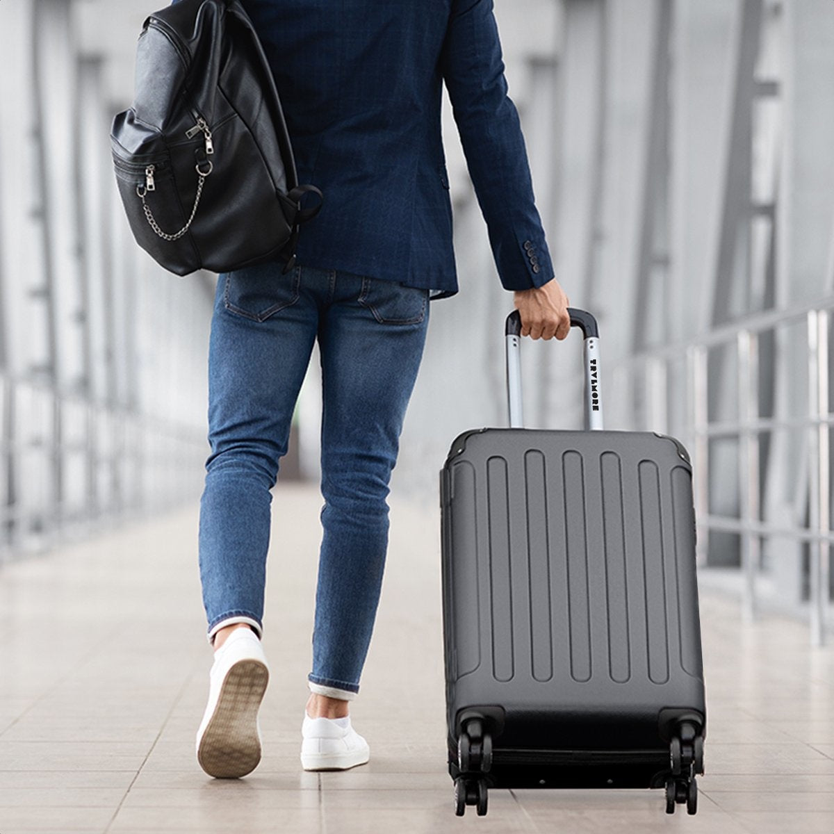 TRVLMORE Bagage à main Valise à roulettes - Serrure à chiffres - 54x36x20cm - 38L - Gris foncé