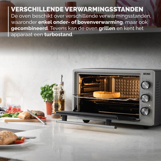 BREND BR-2210 Four électrique à poser - 37 litres - Mini four - 1500W - avec fonction autonettoyante - 90 min. Minuterie - Accessoires inclus - jusqu'à 240 degrés - acier inoxydable