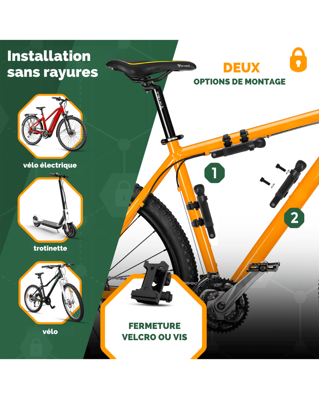 Antivol vélo MIVELO robuste avec code – 120 cm de long – Acier au carbone – Étanche – 20 x 6 cm – Noir