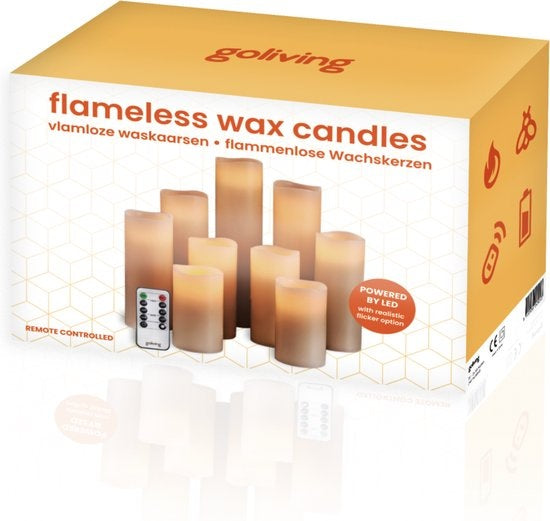 Bougies LED Goliving avec télécommande - flamme mobile - cire véritable - 2 télécommandes - lot de 9