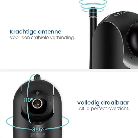 Gologi Pet camera with App - Caméra pour chien - Caméra pour animaux - Caméra de sécurité - Caméra de sécurité - Pour tous les animaux - Avec wifi - Noir
