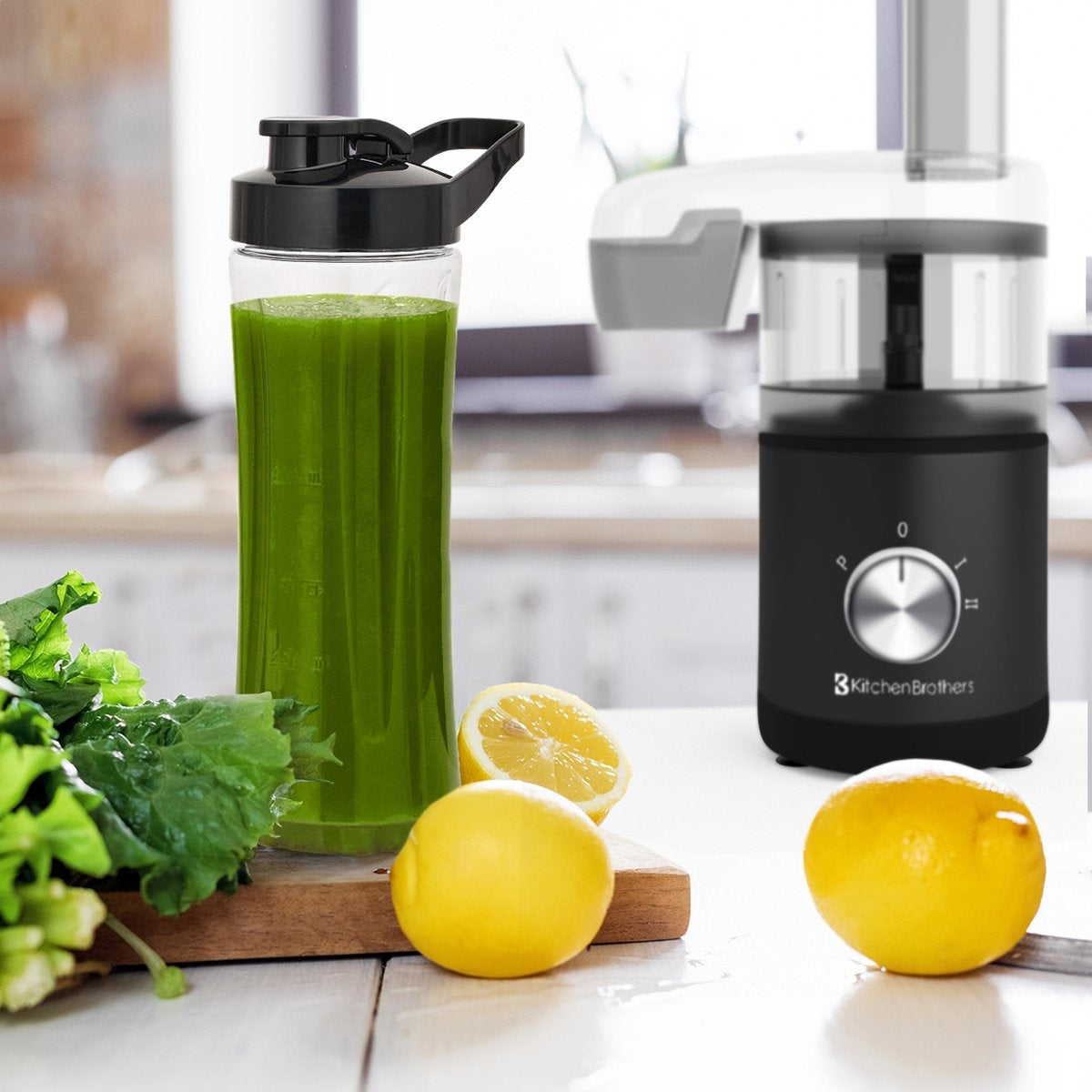 Robot de cuisine - KitchenBrothers - 4 en 1 - Mixeur - Hachoir - Coupes légumes - Moulin à café et épices - Noir