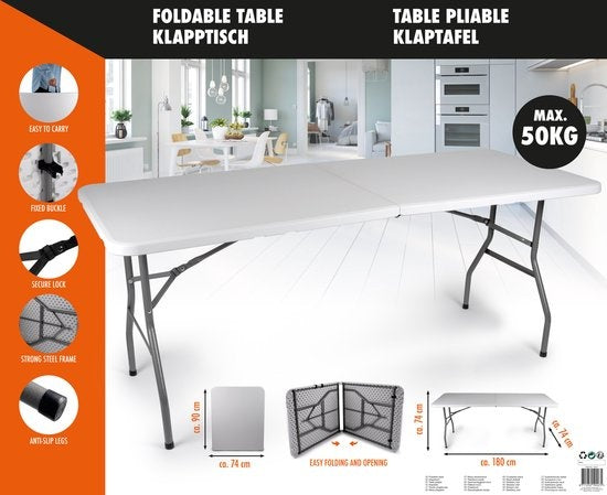 Table de camping pliable en plastique - Merkloos - 180x74x74cm - 6 personnes - Blanc